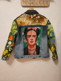 Frida Flowers Upcycled Denim Jacket