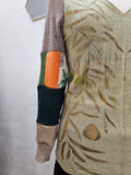 Mint Green Botanical Print Upcycled Cashmere Long Pullover- MEDIUM