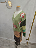 Mushroom Love ππ Upcycled Green Cardigan Medium-Large