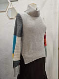 Multicolored Grey Cowl Neck Patchwork Pullover 🩶💛❤️ Medium
