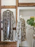 Raw Silk Botanical Print Sheath Dress + Square Pockets