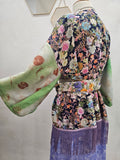 Green Lilac Floral Silk EcoPrint Upcycled Kimono
