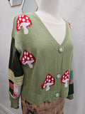 Mushroom Love ππ Upcycled Green Cardigan Medium-Large