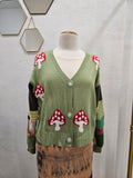 Mushroom Love ππ Upcycled Green Cardigan Medium-Large