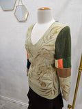 Mint Green Botanical Print Upcycled Cashmere Long Pullover- MEDIUM