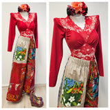 Red Patchwork Floral Panoma Pants  ONE-SIZE-FITS-MOST