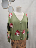 Mushroom Love ππ Upcycled Green Cardigan Medium-Large