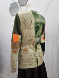 Mint Green Botanical Print Upcycled Cashmere Long Pullover- MEDIUM