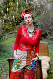 Red Patchwork Floral Panoma Pants  ONE-SIZE-FITS-MOST