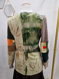 Mint Green Botanical Print Upcycled Cashmere Long Pullover- MEDIUM
