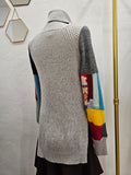 Multicolored Grey Cowl Neck Patchwork Pullover 🩶💛❤️ Medium