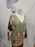 Mushroom Love ππ Upcycled Green Cardigan Medium-Large