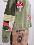 Mushroom Love ππ Upcycled Green Cardigan Medium-Large