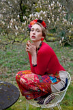 Red Patchwork Floral Panoma Pants  ONE-SIZE-FITS-MOST