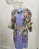 Green Lilac Floral Silk EcoPrint Upcycled Kimono