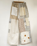 Beige Linen Patchwork Panoma Pants  ONE-SIZE-FITS-MOST