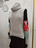 Multicolored Grey Cowl Neck Patchwork Pullover 🩶💛❤️ Medium