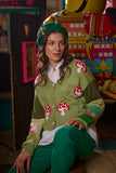 Mushroom Love ππ Upcycled Green Cardigan Medium-Large