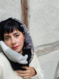 Charcoal Eucalyptus Eco Printed Hooded Cowl Scarf - REVERSIBLE