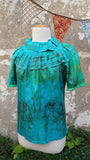 Emerald Upcycled Aqua Eco Print Silk Blouse