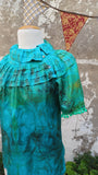 Emerald Upcycled Aqua Eco Print Silk Blouse
