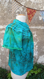 Emerald Upcycled Aqua Eco Print Silk Blouse