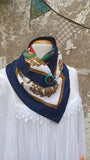Vintage Wrap + Button Scarf Nautical