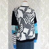 Black White+ Blue Abstract Patchwork Pullover