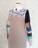 Sweater Shift Dress - Blue Floral Patchwork