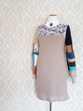 Sweater Shift Dress - Blue Floral Patchwork