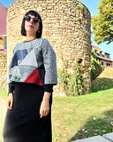 Triangle Patchwork Eco Print Pullover - ONE SIZE