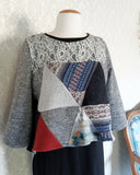 Triangle Patchwork Eco Print Pullover - ONE SIZE