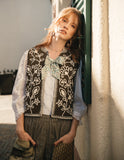Up-cycled Dark Olive Floral & Cream Bohemia Vest 🌾