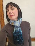 Blue Plaid Botanically Printed Wool Scarf