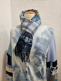 Blue Plaid Botanically Printed Wool Scarf