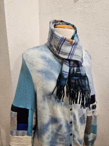 Blue Plaid Botanically Printed Wool Scarf