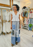 White Striped Patchwork Panoma Pants ONE-SIZE-FITS-MOST