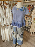Blue Sails & Flowers Dip Dyed Blouse