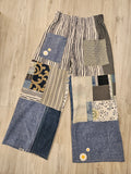 White Striped Patchwork Panoma Pants ONE-SIZE-FITS-MOST