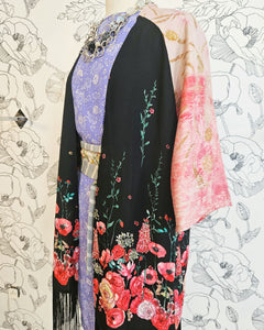 Raw Silk Botanical Print Upcycled Kimono