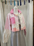 Pink Dipped Upcycled Patchwork Cropped Denim Jacket🌸
