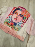 Pink Dipped Upcycled Patchwork Cropped Denim Jacket🌸