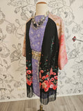 Raw Silk Botanical Print Upcycled Kimono