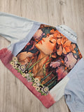 Dark Rose Dipped Upcycled Patchwork Cropped Denim Jacket🪷