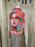 Pink Dipped Upcycled Patchwork Cropped Denim Jacket🌸