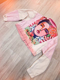 Pink Dipped Upcycled Patchwork Cropped Denim Jacket🌸