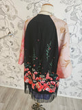 Raw Silk Botanical Print Upcycled Kimono