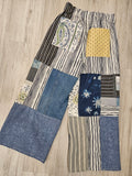 White Striped Patchwork Panoma Pants ONE-SIZE-FITS-MOST