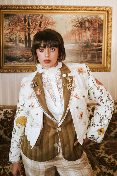 Blumarine*ブルマリン シルク100% ベロア ヴィンテージジャケット 60's Reworked Denim & Wool Botanical Blazer – Adhesif Clothing