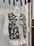 Up-cycled Dark Olive Floral & Cream Bohemia Vest 🌾
